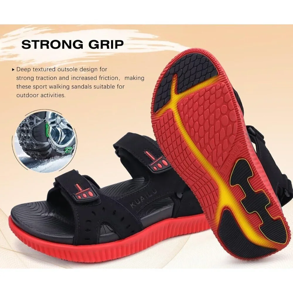 Casual Hiking Sandals Men's Black Red Athletic Sports Walking Fisherman Shoes